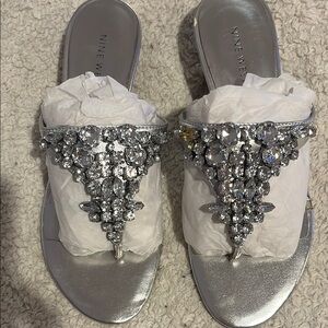Nine West Silver Crystal Embellished Sandals